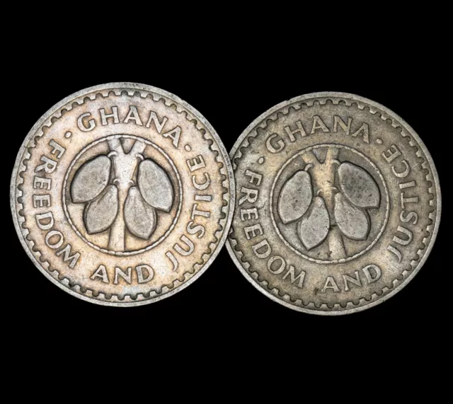 1967. Ghana. 20 Pesewas. Lot of 2. Republic. Copper-Nickel. KM-17.