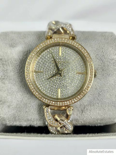 NEW Michael Kors Catelyn Chain Pave Glitz Gold Rhinestone Watch MK4674 NWT Box