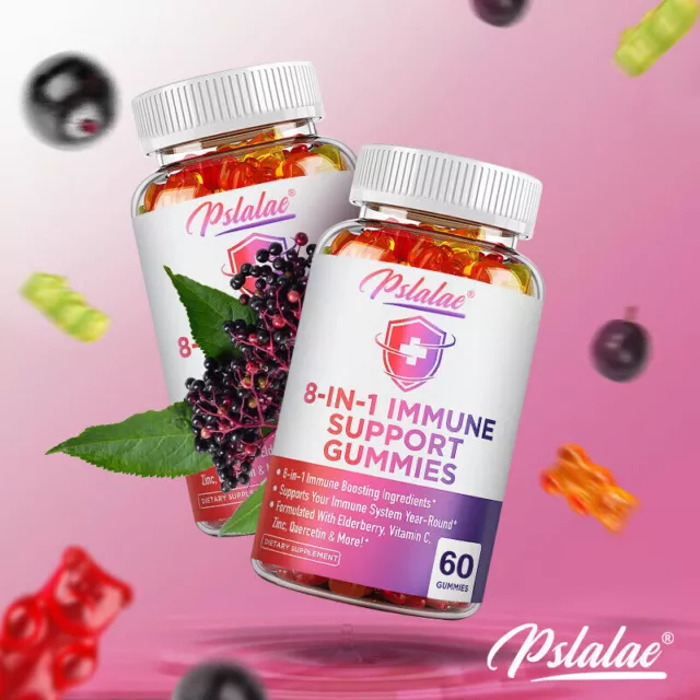 Gummies de soutien immunitaire 8 en 1 - avec sureau, vitamine C, bromélaïne...