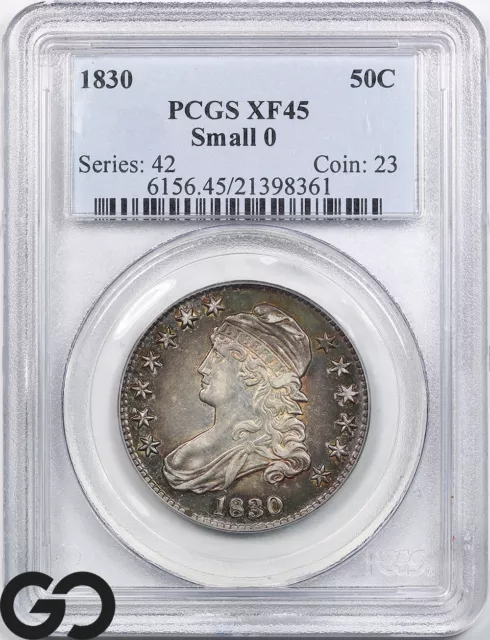 1830 XF45 Capped Bust Half Dollar PCGS Extra Fine 45 ** Small 0, Gorgeous!