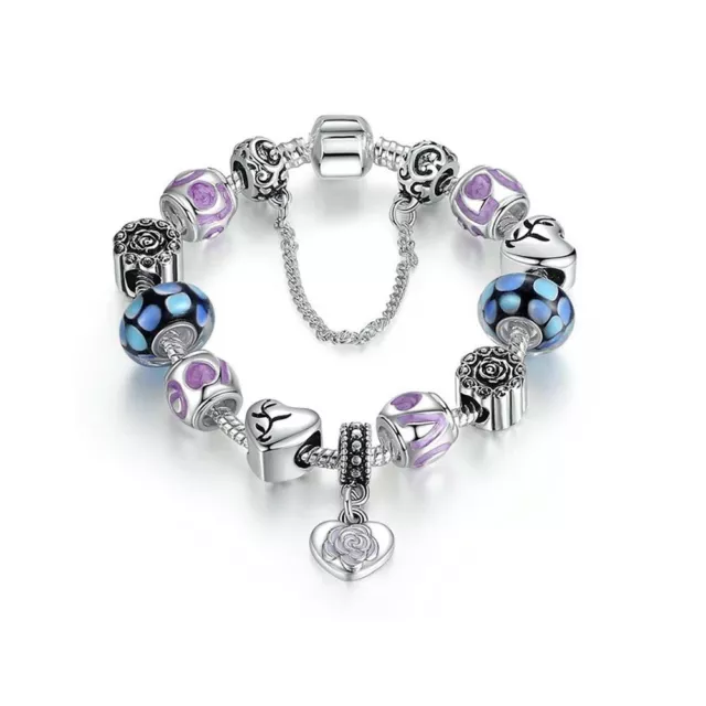 18K White Gold Plated Heart  CZ Charm Bracelet Made with Swarovski Elements