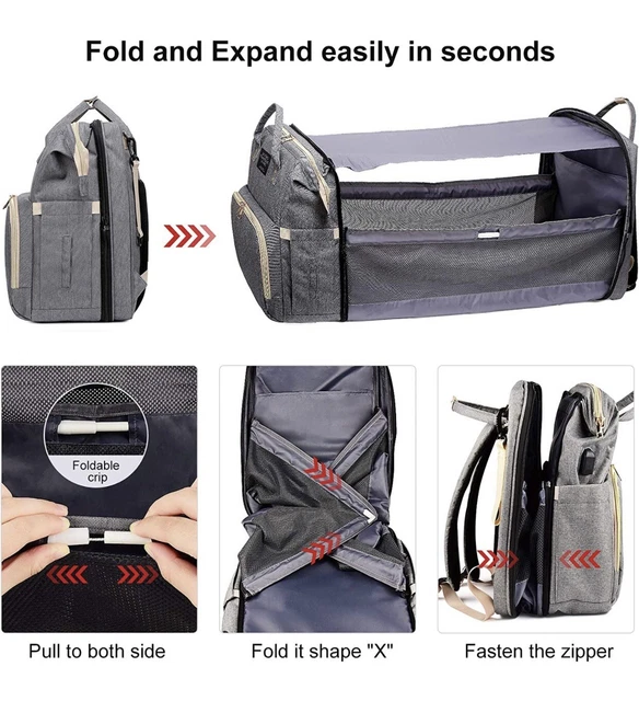 Baby Diaper Bag Backpack with Bassinet Changing Station Gray 6