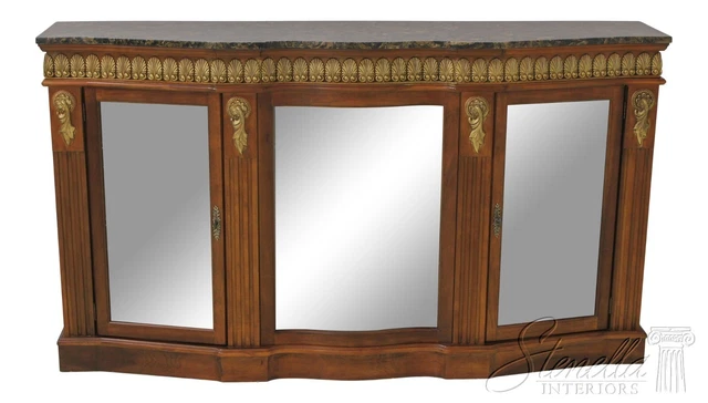 57707EC: PULASKI Marble Top Lighted Glass Door Curio Sideboard