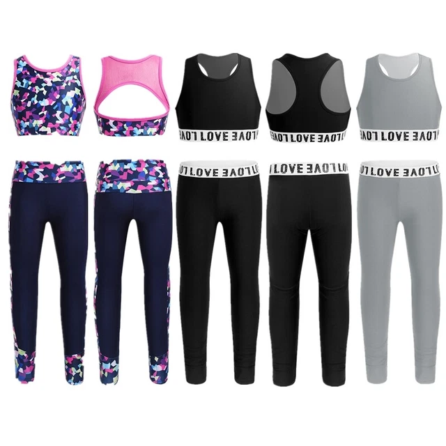 2 pz top senza maniche per bambine + leggings ginnastica balletto danza abbigliamento