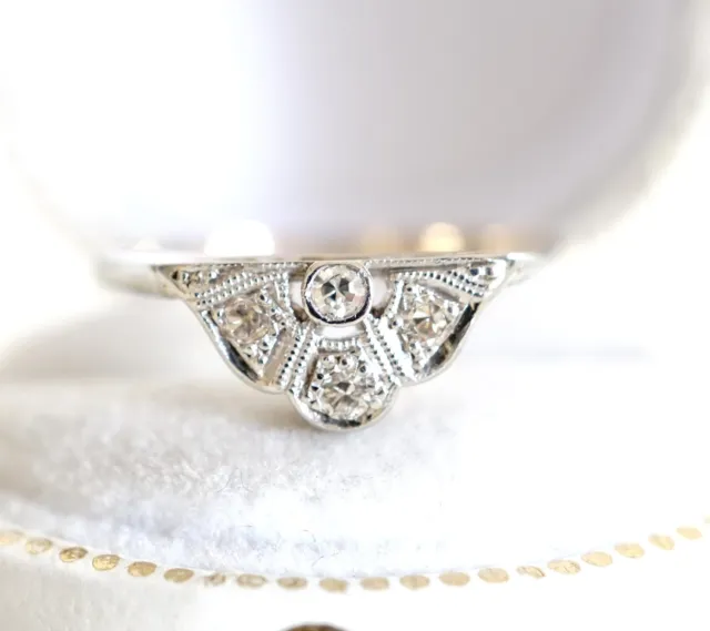 Antiker schöner Art Deco Fächer Ring mit Diamanten  750 Gelbgold + Platin  B3892