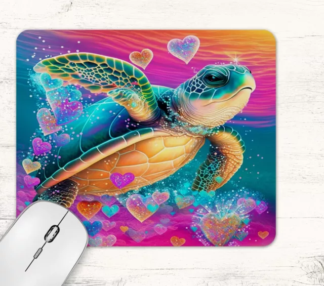 Neon Sea Turtle Swimming Design Neoprene Mouse Pad Mat Non Slip Rectangle