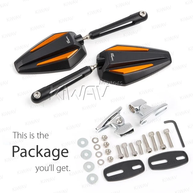 Rétroviseurs Achilles noir + orange avec adaptateur chromé pour Yamaha YZF R