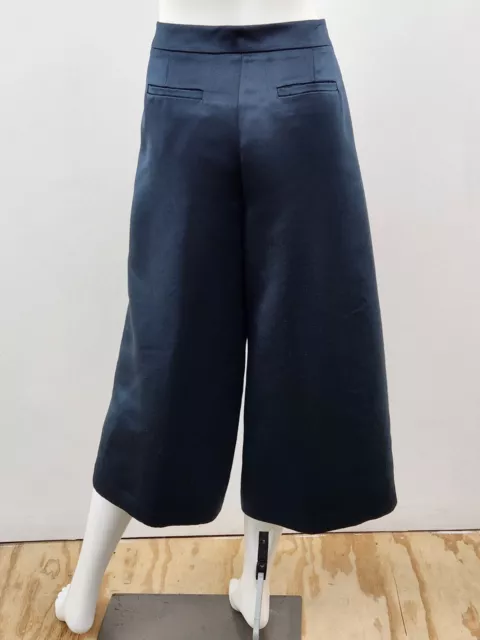 Tibi Satin Wide Leg Pants Size 2 Navy Blue Cropped 3