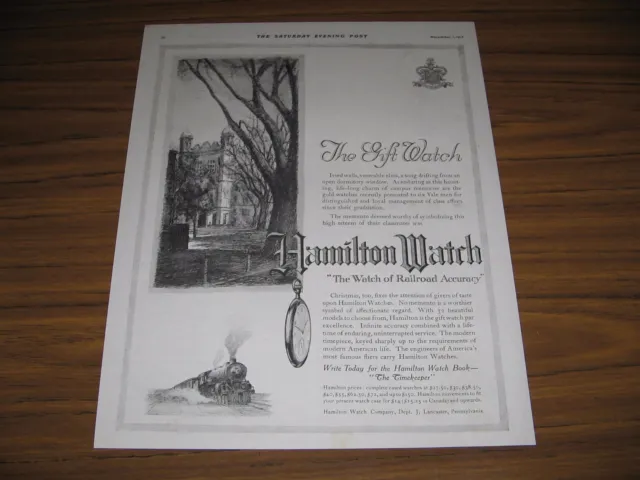 1917 Print Ad Hamilton Pocket Watch Railroad Accuracy Train Lancaster,PA