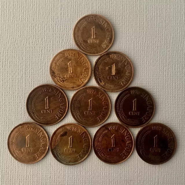 SINGAPORE OLD COINS - 1 Cent - Consecutive year of issued from 1973 to 1982 3