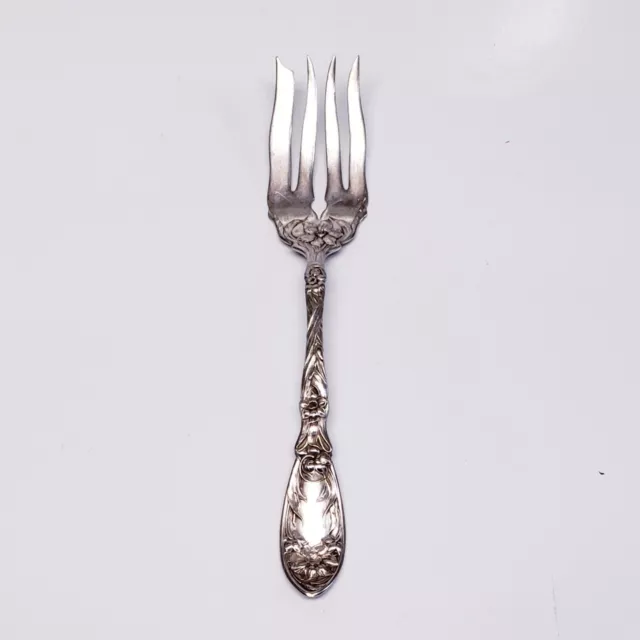 OXFORD ANTIQUE c1908 NARCISSUS PATTERN SILVERPLATED MEAT SERVING FORK 🥩8.25"