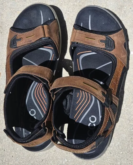 ECCO MENS YUCATAN Sandals 46 US Size 12 -12.5 Brown Leather Adjustable ...