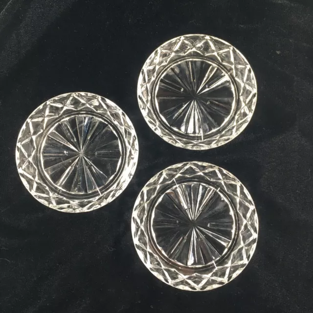 Set Of 3 Crystal Glass Coasters Drink Bar Table Starburst Design