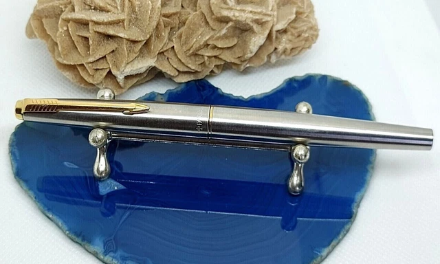 Parker 45 Flighter Fountain Pen P Made UK Steel & Gold Plated Nib Size F Origina
