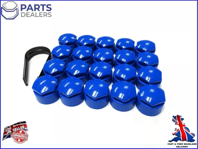 WHEEL NUT COVERS FOR DACIA DUSTER SANDERO LOGAN BOLT CAPS 17mm BLUE x20 + TOOL