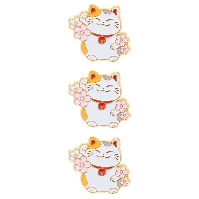 3 Pc Lucky Cat Jewelry Japanese Style Brooch Ladies Backpack Animal
