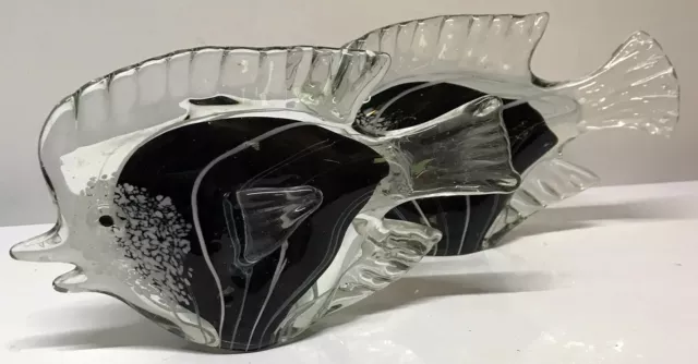 MOD DECO Vintage Art Glass Fish Statue HEAVY Figures PAIR Hand Blown EUC