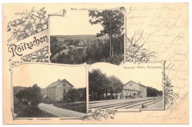 Litho Ak Roitzschen Railway Station Miltitz post Office Klipphausen Meissen 1907
