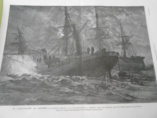 1887 engraving - The Lisbon disaster the French liner