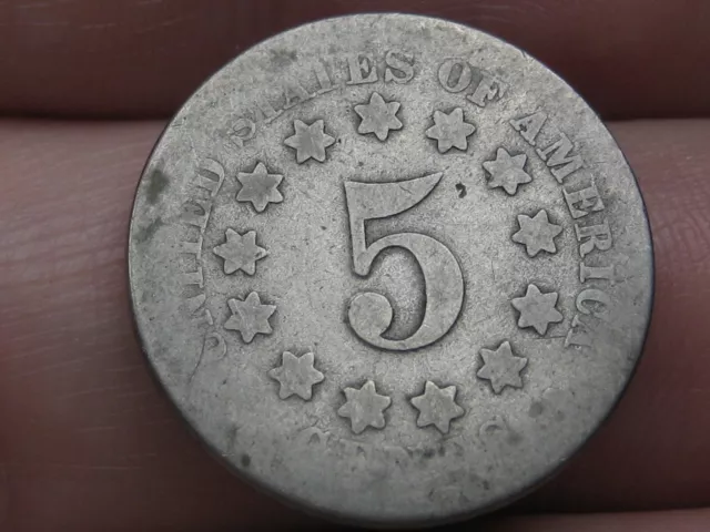 1869 Shield Nickel 5 Cent Piece- About Good Details