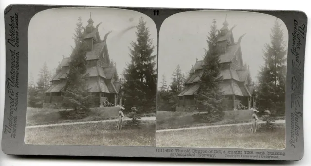 The Old Church of Gol, Norway - stereoscope stereo view card