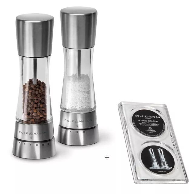 NEW Cole & Mason Derwent Salt and Pepper Mill Gift Set + Mill Tray