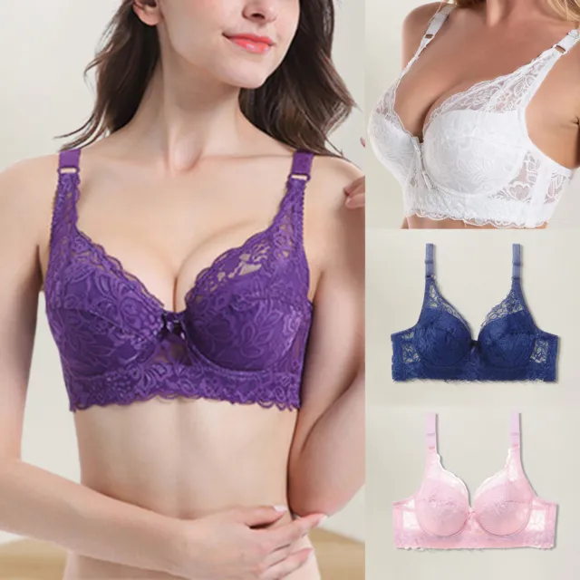 MY# Women Large Size Bras Casual Lace Patchwork V Neck Bras Back Buckle Daily Ou
