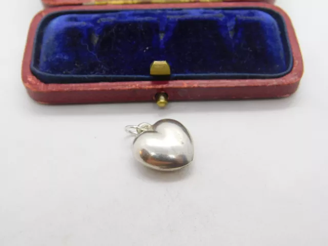 Sterling Silver Puffy Heart Charm Pendant Vintage c1970