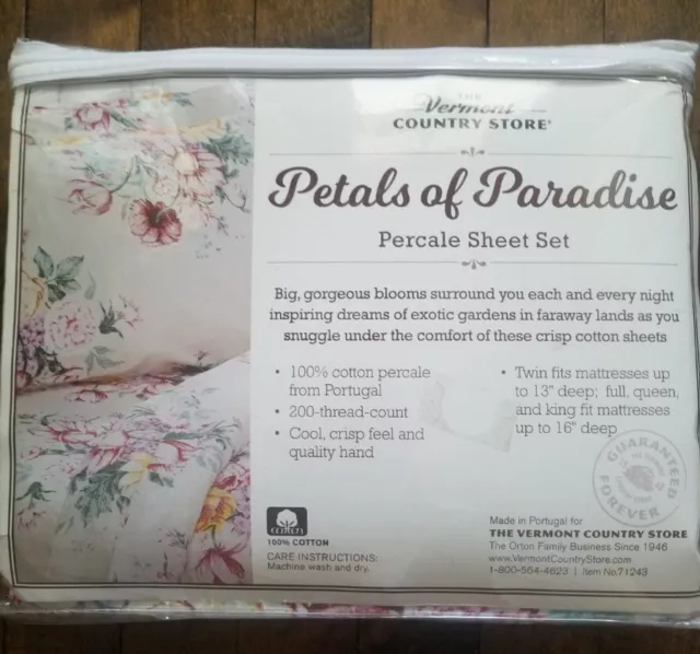 Vermont Country Store Full Sheet set Percal Cotton Petals of paradise NIP