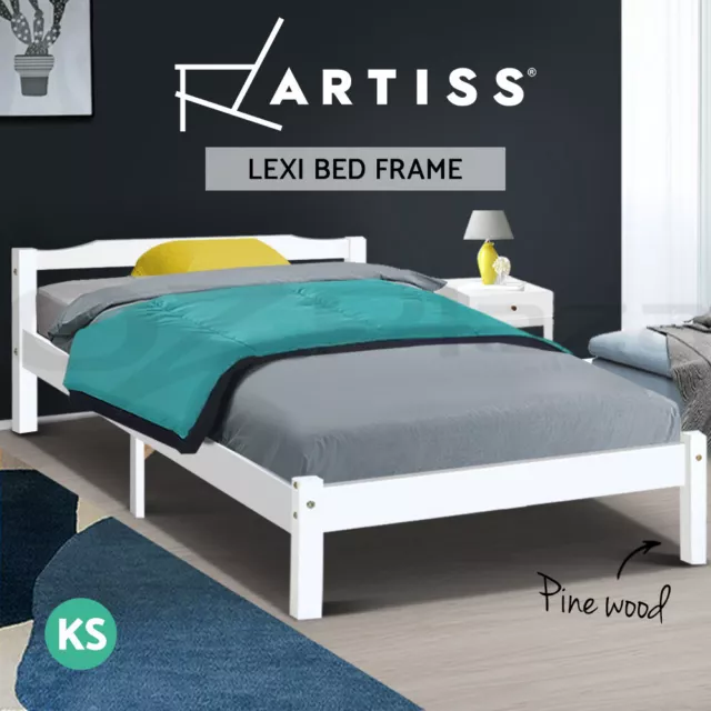 Artiss Bed Frame King Single Size Wooden Mattress Base Timber Platform White