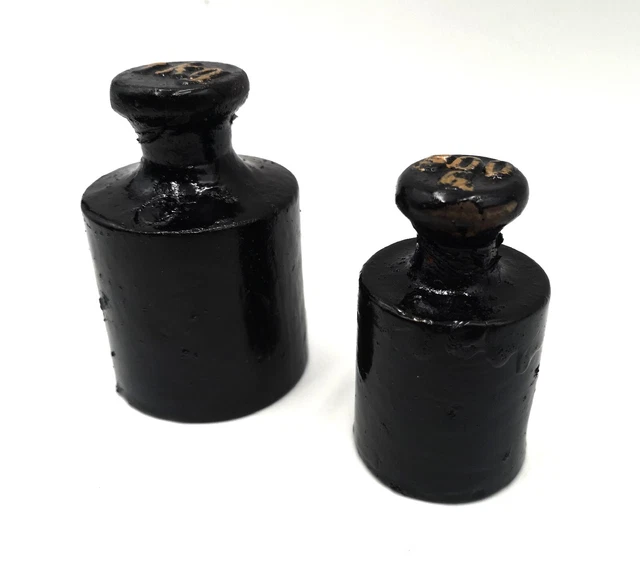 2x Gewichte Waage 1 kg + 0,5kg altes Gewicht Vintage Antik schwarz lackiert 2