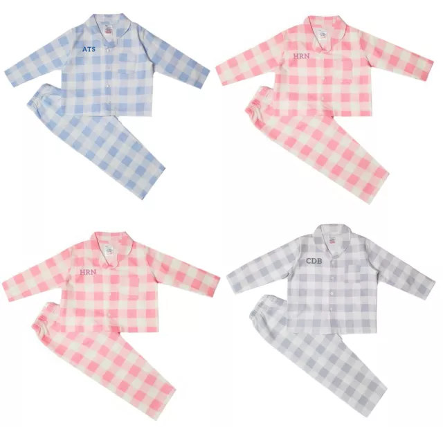 Boys Girls Baby Personalised Check Pyjamas Family Matching 6 Mths - 6 Yrs