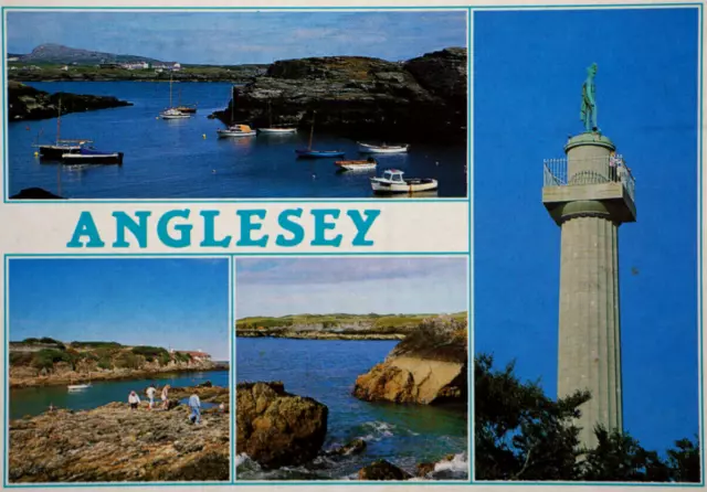 Postcard Isle of Anglesey Marquis Column Bull Cemaes Tre-Addur Benllech Bay