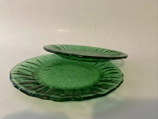 Vtg Morgantown Glassware CRINKLE Green Salad Plates ~ Set of 2