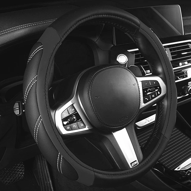 15in Black Steering Wheel Cover Leather Booster Protection Case Car Accessories