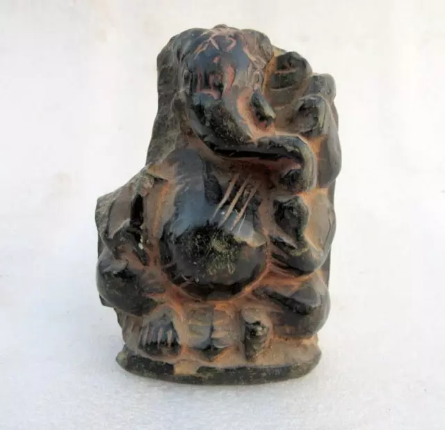 1850's Antiguo Viejo Raro Mano Tallado Toque Piedra Hindú Señor Ganesha Estatua