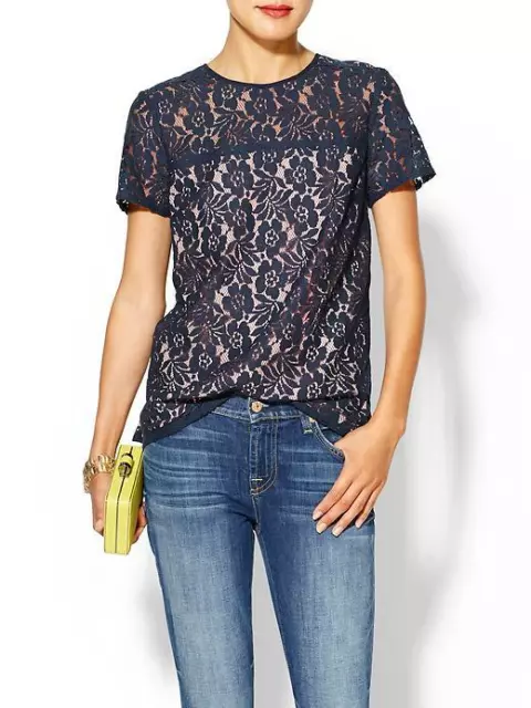 NWT NEW FRENCH CONNECTION POPPY TOP sz 8 LACE SHORT SLEEVE SHIRT $128 BLOUSE