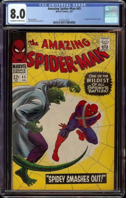 Amazing Spider-Man # 45 CGC 8.0 OWW (Marvel, 1967) 3rd appearance of Lizard