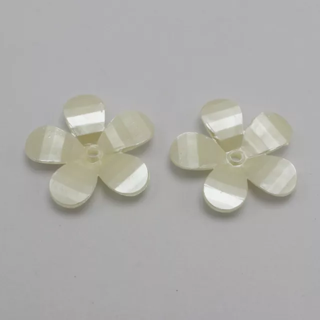 50 Ivory Acrylic Large Pearl Flower Beads 30mm Center Hole Sewing Costume Crafts