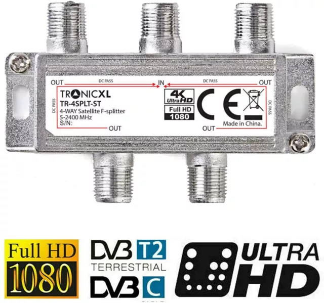 SAT 4fach F-Splitter Antennenverteiler Weiche DVBC DVBT FULL HD TV BK 4-fach 4er