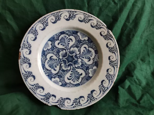 Antique English / Irish 18th Century Delft Plate - Faience, Tin Glazed - A/F