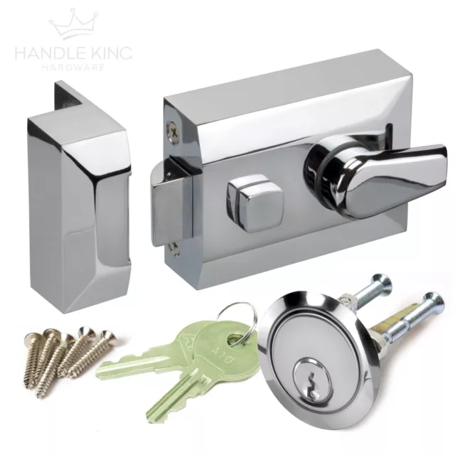 Night Latch Front Door Lock with Standard 60mm Backset Polished Chrome Finish