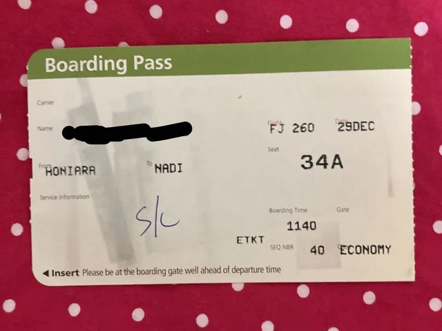 2009 Solomon Airlines Boarding Pass Honiara Nadi Guadalcanal