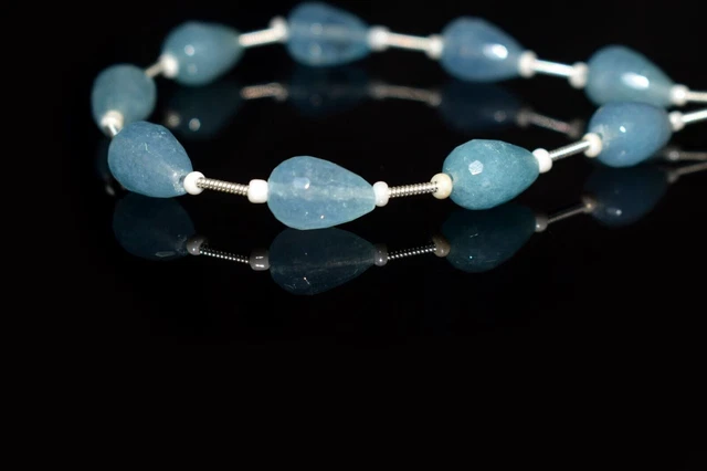 Collier Long Perles Pierres Précieuses Bleues Naturelles à Facettes - AAA++, Réglable, Fabrication Artisanale Inde