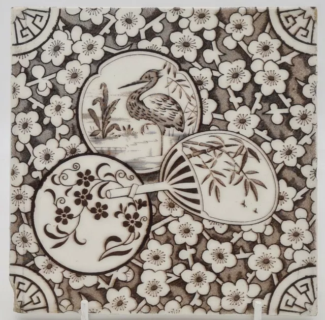 Antique Fireplace Tile Aesthetic Movement Japanesque Transfer Printed  AE2