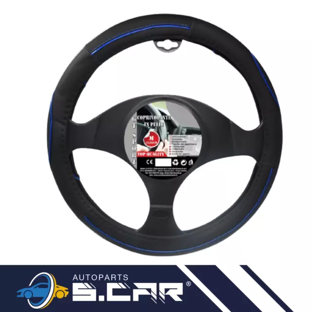 COPRIVOLANTE in PELLE UNIVERSALE AUTO TUNING SPORTIVO NERO BLU STERZO 37>39