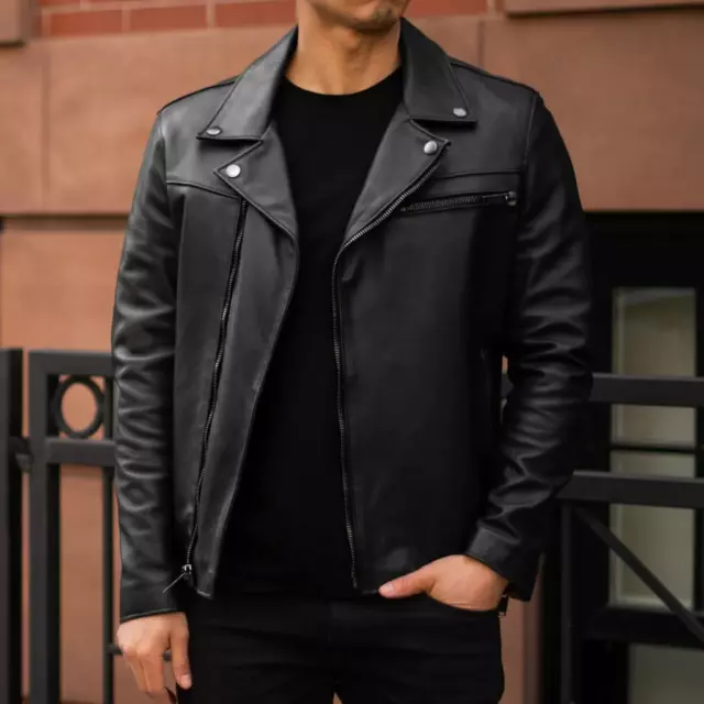 Black Leather Jacket Men Pure Lambskin Flight/Bomber Size S M L XL XXL Customade