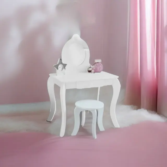NUOVO set vanità rosa Heidi con sgabello e specchio per ragazze trucco decorazione camerino
