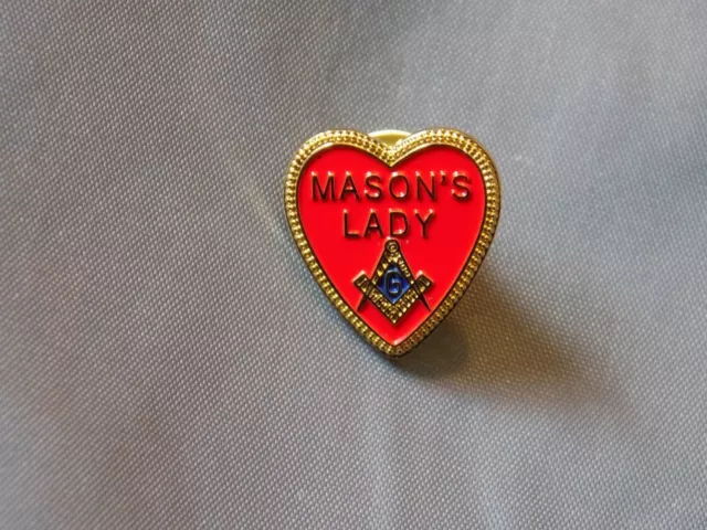 Mason's Lady  Masonic Large Lapel Tac Pin Square Compass Red Heart NEW!