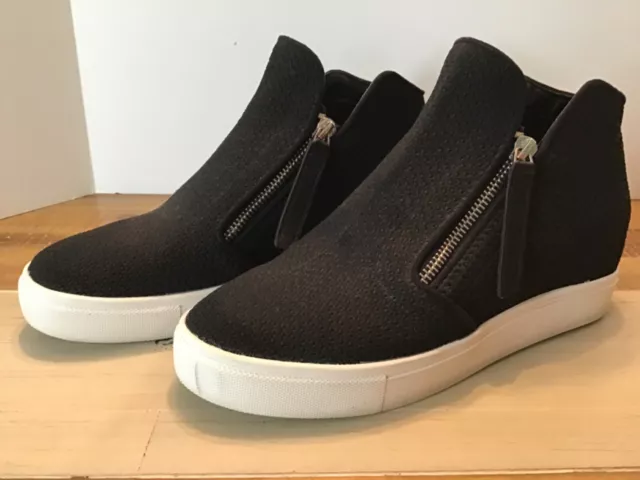 Steve Madden Click Black Knit Hidden Wedge Double Zip Women’s Sneaker Shoes 8.5M